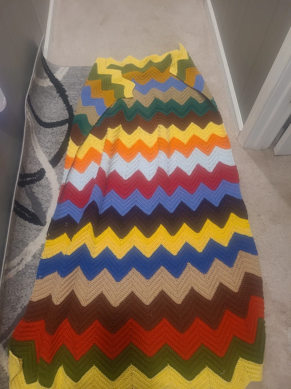 Vintage Afghan Multicolored 80's Throw Knit Blanket Hand Knit